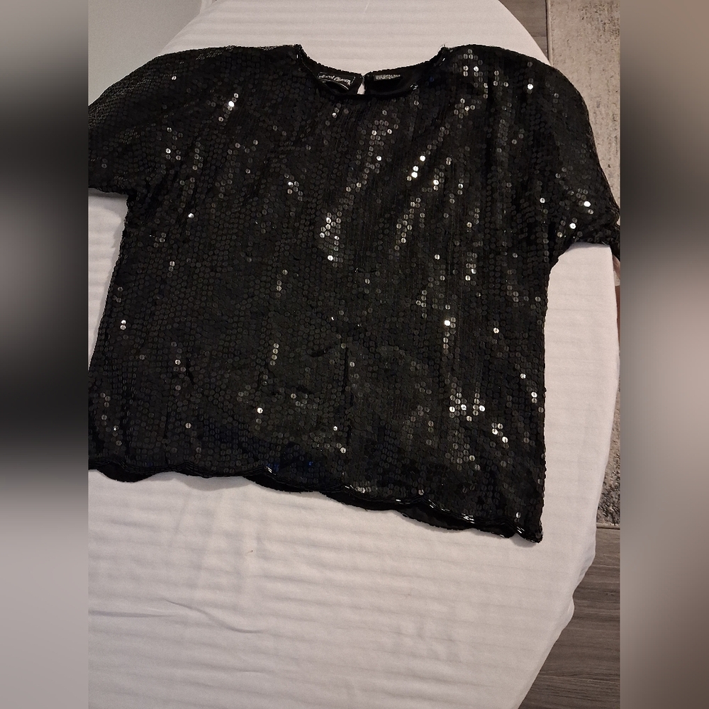 Vintage Black Sequin Women's Top Size 16 - Picture 6 of 13